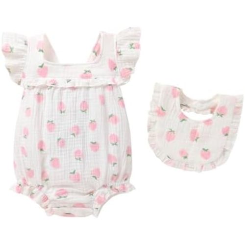 YOUNGER TREE Baby Girl Romper 100% Cotton Ruffle Sleeveless Summer Outfit with Accessory Soft Infant Clothes for Daily Wear