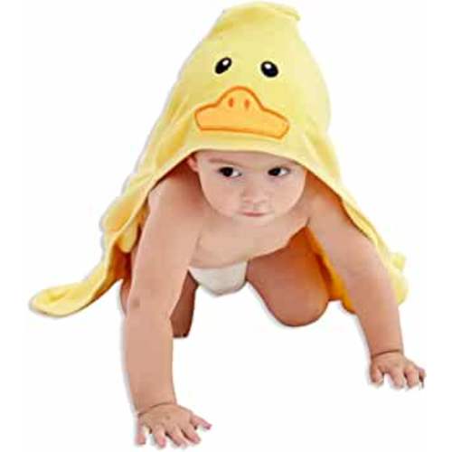 HIPHOP PANDA Hooded Towel - Rayon Made from Bamboo, Bath Towel with Bear Ears for Newborn, Babie, Toddler, Infant - Absorbent Large Baby Towel - Yellow Duck, 30 x 40 Inch