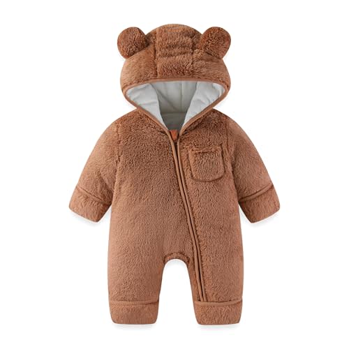 AiWMGL Newborn Baby Bear Outfit With Fold-Over Mittens and Footies Girls Boys Winter Fleece Clothes Hooded Romper Snowsuit