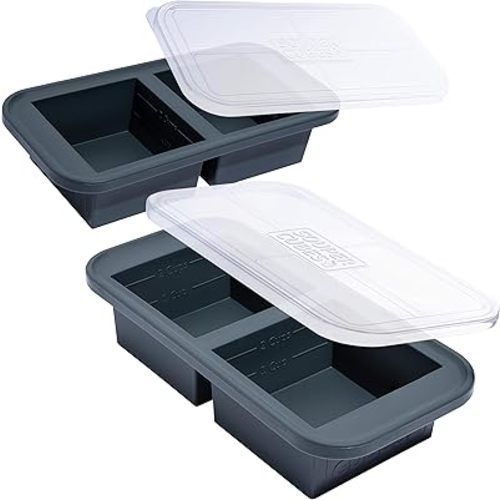 Souper Cubes 2 Cup Silicone Freezer Tray with Lids, Perfect for Storing Lasagna, Leftovers, Sauces, Portioned Meals and More, Silicone Soup Freezer Molds for Meal Prepping - Charcoal - 2-Pack