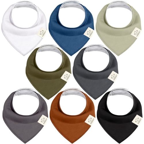 KeaBabies 8-Pack Organic Baby Bandana Drool Bibs for Boys Girls - Soft Cotton Drooling & Teething Bibs for Infants, Toddlers, Super Absorbent Cotton Bandana Bibs for Baby Boy & Girl, Unisex (Basics)