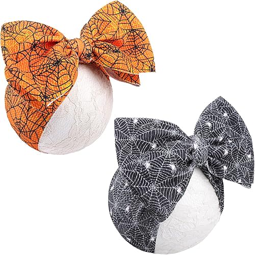 YanJie 2Pcs Baby Girls Spider Web Printed Hairbands with Bows - Newborn & Toddler Halloween Hair Accessories in Black & Orange