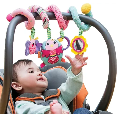 Infantino Stretch & Spiral Activity Toy - Textured Play Activity Toy for Sensory Exploration and Engagement, Ages 0 and Up, Pink Farm, 1 Count (Pack of 1)