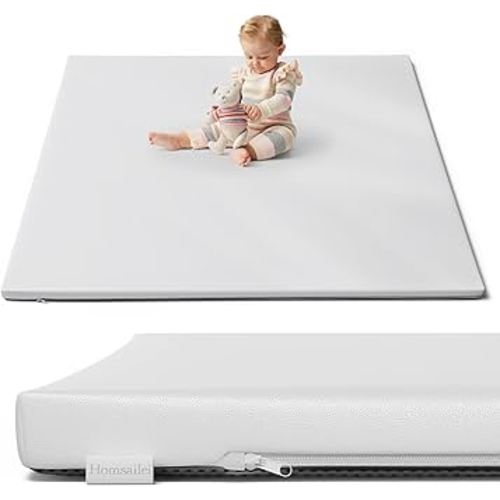 Padded Baby Play Mat 50 x 50, 1.2in Extra Thick & Super Soft Non Toxic Leathaire Baby Mat for Floor, Anti-Slip & Waterproof Baby Crawling Mat for Boy or Girl, Gray