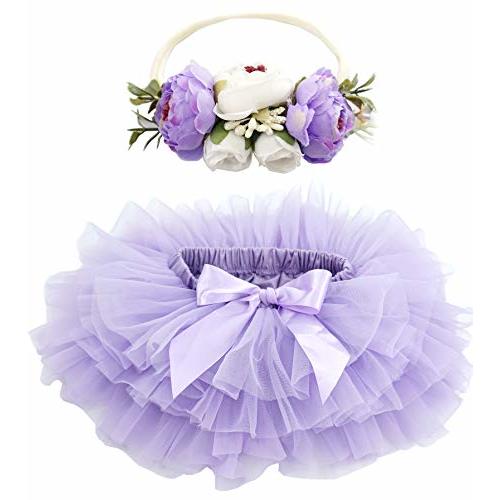 BGFKS Baby Girls Soft Fluffy Tutu Skirt with Diaper Cover,Toddler Girl Tutu Skirt Sets with Flower Headband.