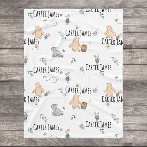 Classic Pooh Bear Personalized Swaddle Blanket, Custom Baby Name Throw, First Year Hospital Baby Photoshoot, Newborn Baby Shower Gift Boy