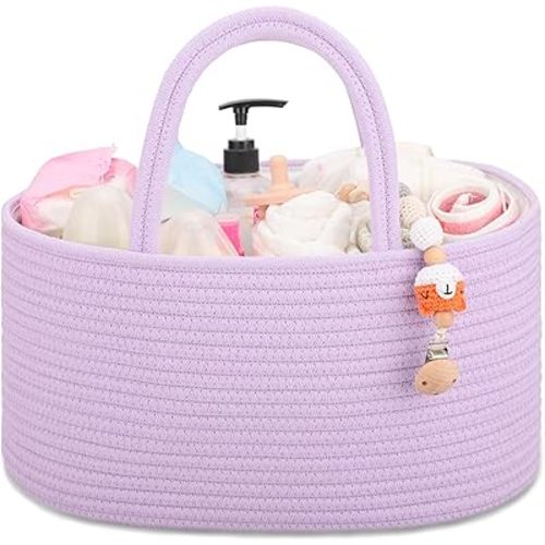 COMSE Baby Diaper Caddy Organizer for Changing Table, Baby Storage Basket for Diapers and Baby Wipes, Gift for Baby Shower, Car Caddy Organizer, Portable Diaper Storage, Purple