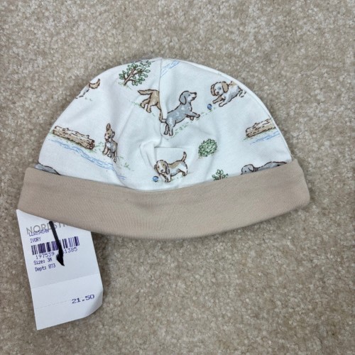 Little Me Baby Hat Beanie Newborn Puppy Dog Print Ivory Cotton Newborn NWT