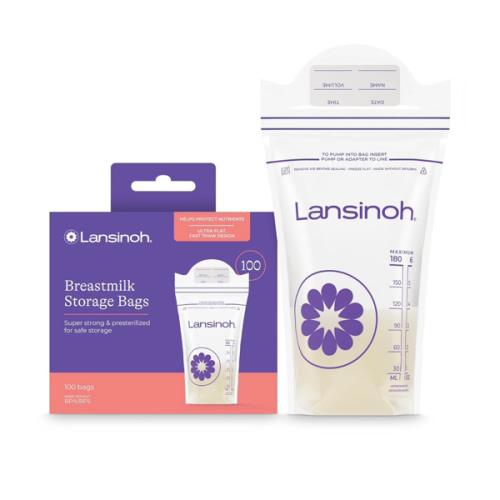 Lansinoh Breastmilk Storage Bags, 100 Count, Baby Essentials, Fast Freeze & Thaw Breast Milk Bags for Baby Bottle Feeding, Superior Strength & Stretch, 6 Ounce