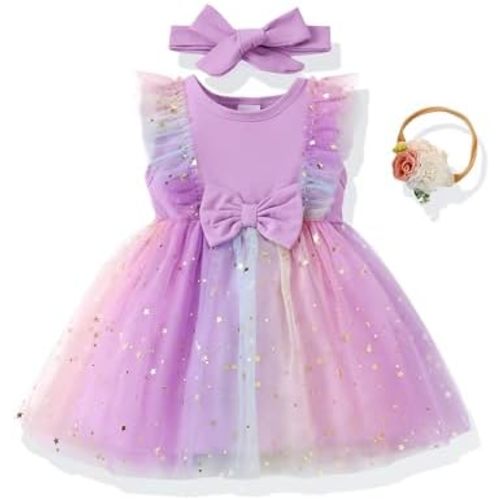 Renotemy Baby Girl Flower Dress Summer, Tutu Tulle Boho Princess Wedding Birthday Party Dresses for Infant Girls 0-18 Months