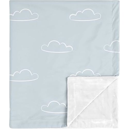 Sweet Jojo Designs Blue Clouds Boy Blanket Receiving Security Swaddle for Newborn Toddler Nursery Car Seat Stroller Soft Minky - Slate White Cloud Sky for Vintage Airplane Aviator Aviation Collection