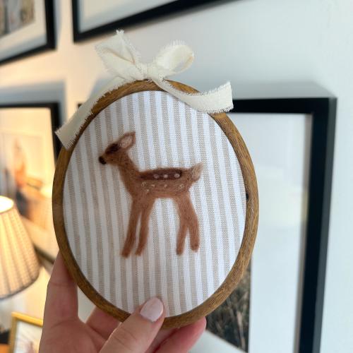 Deer Nursery Decor, Needle Felted Deer, Woodland Nursery Theme, Handmade Baby Shower Gift, Embroidery Hoop Wall Art, Baby Shower Ideas