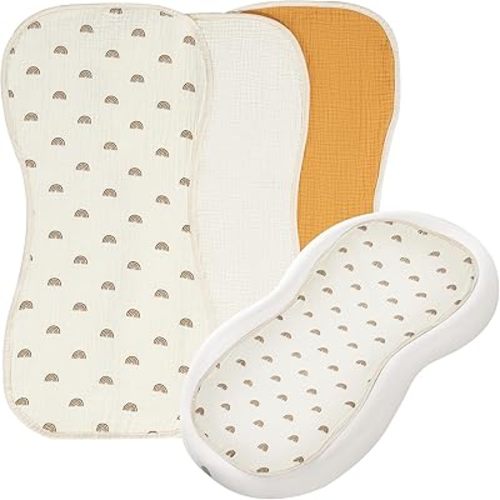 HOMBYS Changing Pad Liner Fits for Changing Pad,Washable Baby Changing Pad Cover Waterproof,100% Cotton Muslin Changing Table Pad,3 Pack,Cream White,Ginger,Rainbow