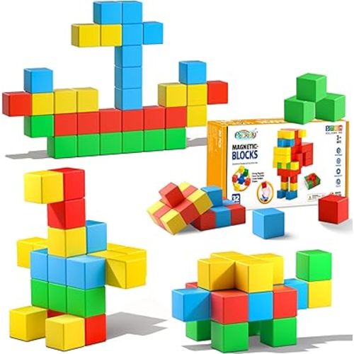 Magnetic Blocks,1.42 inch 32pcs Large Magnetic Building Block for Toddlers 3 4 5 6 7 8 Year Old Boys Girls Color Magnet Cubes Learning Toys for Kids 1-3 Sensory Toys Age 4-8 Gift