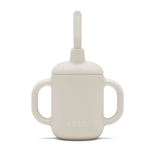 Lalo Little Cup, Non-Toxic Silicone Straw Cup with Handles - Baby and Toddler Sippy Cup - Mini Cup and Straw Training System, 4oz, Oatmeal