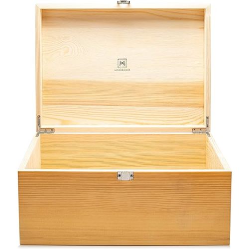 Wooden Gift Boxes - Large Memory Box For Keepsakes, Decorative With Lids, Hinged Lid, Pine Wood Boxes, Storage Lid (Natural Pine)