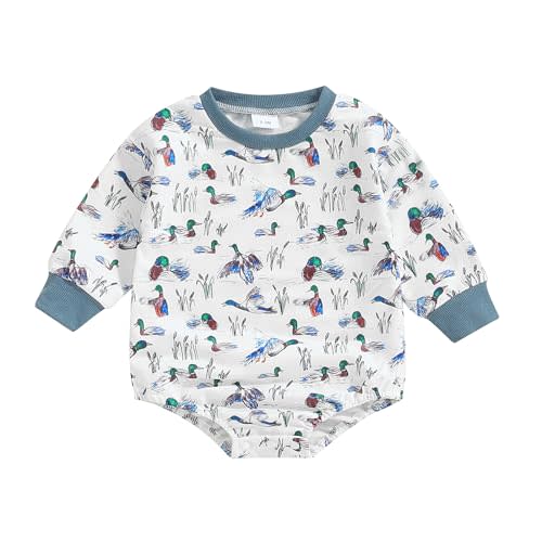 Gueuusu Newborn Baby Boy Girl Clothes Mallard Duck Bubble Romper Long Sleeve Sweatshirt Romper Infant Fall Winter Clothes