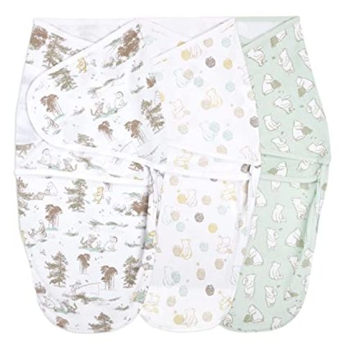 aden + anais Essentials Easy Wrap Swaddle, Cotton Knit Baby Wrap, Newborn Wearable Swaddle Sleep Sack, 3 Pack, Winnie, 0-3 Months