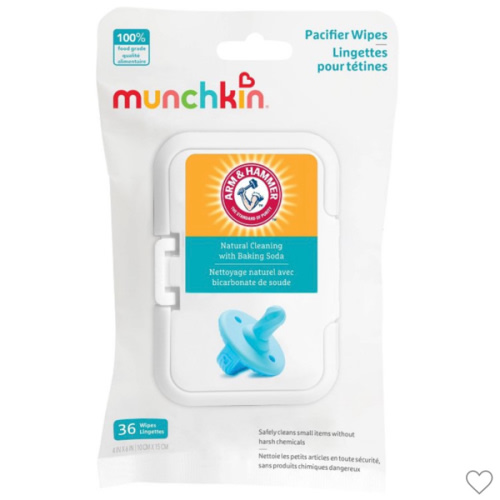 Munchkin Arm & Hammer Pacifier Wipes - Safely Cleans Breast Pump Parts and Feeding Essentials for Baby and Toddler, 1 Pack, 36 Wipes