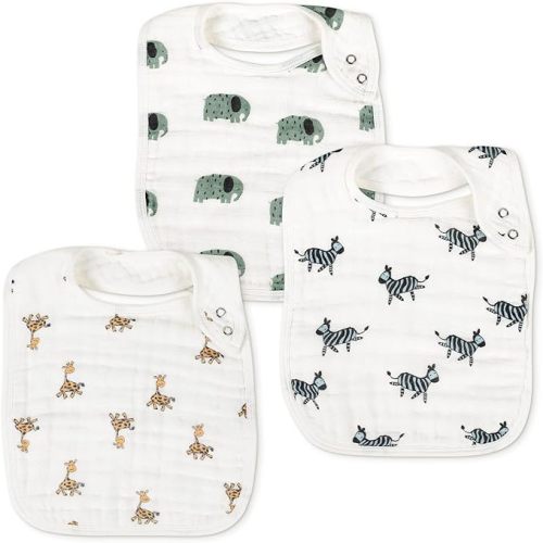 Snap Muslin Bibs for Boys &Girls,3-Pack Baby Bibs for Infants,Newborns and Toddlers,100% Cotton Muslin Bib - Animal Party