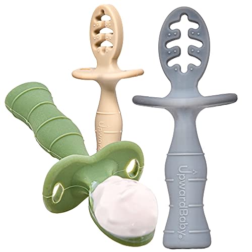 Upward Baby Spoons 3 pack - Baby Spoons Self Feeding 6 Months - Chewable Toddler Utensils with Anti Choke Barrier - Silicone baby spoons - Baby Utensils & Baby Feeding Supplies Infant First Stage