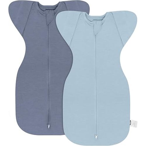 MEXXI Swaddle Baby Sleep Sack With Arms Up, 2 Pack Baby Transitional Swaddle with Double Zipper, 0.5 TOG, 13-19 lbs, M