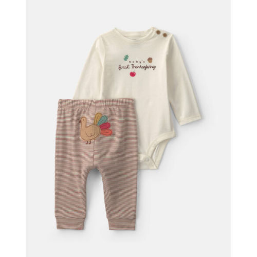 Baby 2-Piece 'Baby's First Thanksgiving' Top & Pant Set - Brown/Cream | Carter's