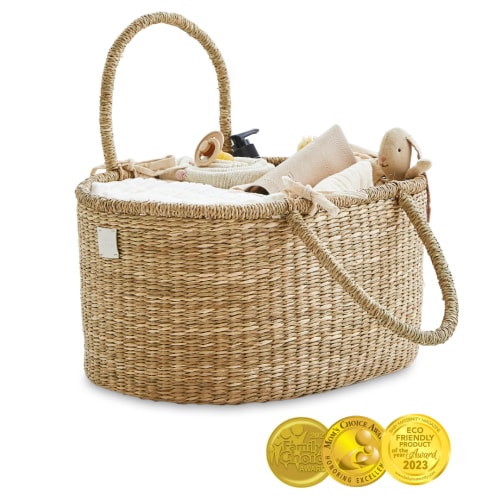 Baby Diaper Caddy Organizer "ROSA" Handmade & Natural by BEBE BASK® – BEBE BASK