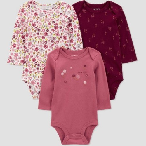 Carter's Just One You® Baby Girls' 3pk Long Sleeve Bodysuit - Dark Pink Newborn