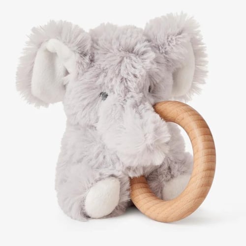 Plush Elephant Wooden Ring Rattle