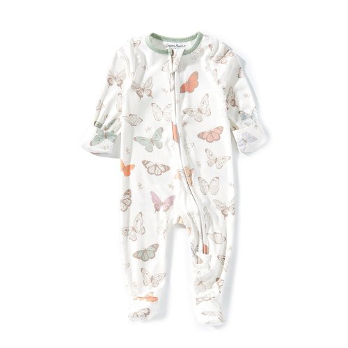 Copper Pearl Baby Girls Newborn-24 Months Luna Butterfly Print Long Sleeve Zip Front Footie