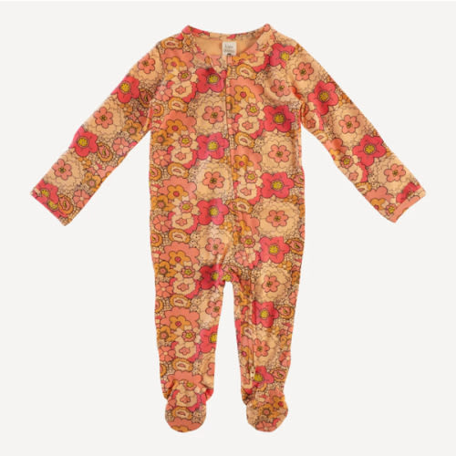 long sleeve two way zipper footie | pink mod 60's floral | bamboo