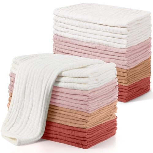 Buryeah Muslin 20 Pcs Burp Cloths Large 20" x 10" 100% Cotton 6 Layers Ultra Absorbent and Soft Hand Washcloths for Baby Drool and Messes Gentle Burp Cloth for Boys & Girls(Vivid Color)