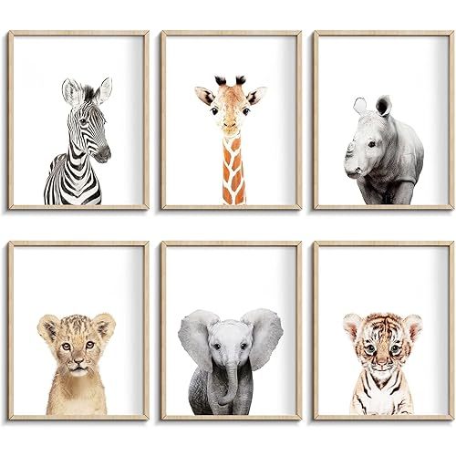 calmart Wall Art: 6 Unframed Jungle Animal Wall Hanging Decor for Kids Room, Nursery, Safari Themed Birthday Party
