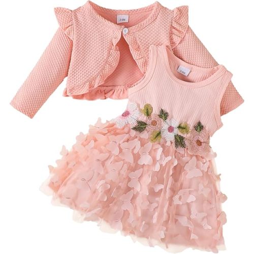 Renotemy Newborn Baby Girl Flower Dress Toddler Tutu Tulle Dress Princess Wedding Birthday Party Dresses for Girls 3M-3T