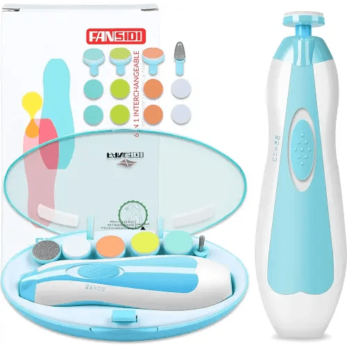 Baby Nail Trimmer Electric, FANSIDI Baby Nail Clippers Safe Baby Nail File Kit with Extra 12 Replacement Pads, Trim Polish Grooming Kit for Newborn Infant Toddler or Adults Toes Fingernails Care, Blue