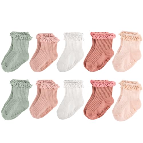 MKYSZLT Baby Girl Ruffle Socks Non Slip Grip Socks Toddler Girls Cute Cotton Frilly Ankle Grippy Sock Newborn Infant Kids