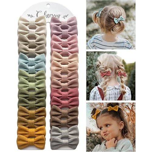 2" Baby Hair Ties with Linen Bows, 28 Pcs Neutral Hair Bow Elastic Hair Bands for Toddler Girls, Small Pigtails Ponytail Holders Hair Accessories for Thick or Thin Hair