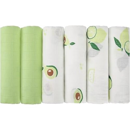 Maliton Muslin Swaddle Blankets for Newborn, 6-Pack Breathable Receiving Blanket (27" x 27") Soft Baby Blankets for Girls and Boys, Baby Burp Cloths with 3-Layer Cotton Design for Infant Wrap(Avocado)