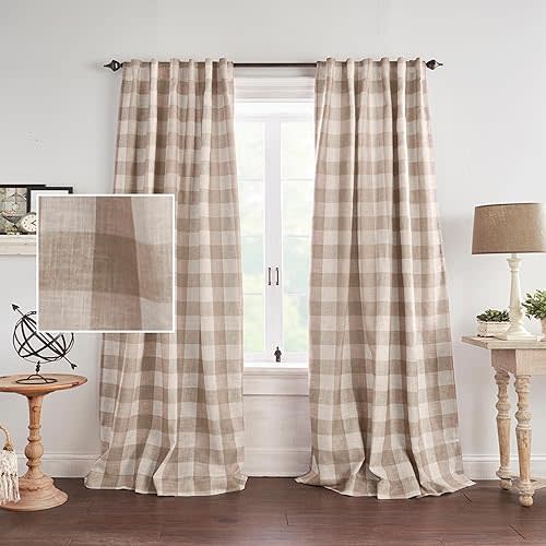 Elrene Home Fashions Farmhouse Living Grainger Buffalo-Check Blackout Window Curtain, Living Room and Bedroom Drape with Rod Pocket Tabs, 52" x 84", Linen, 1 Panel