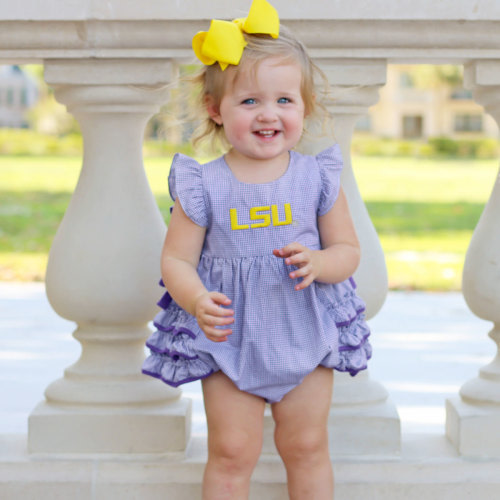 LSU Embroidered Purple Ruffle Bubble - 12 MONTHS