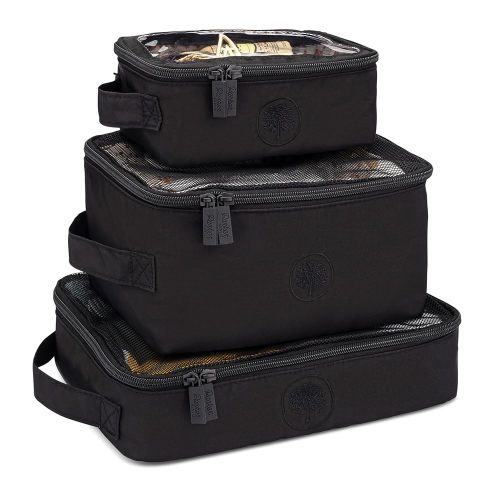 Parker Baby Co. Lightweight Packing Cube Set 3-Pack | Collapsible, Durable, Mesh & Clear Top | Travel Organizer for Diaper Bags, Luggage - Black/Mocha Checker