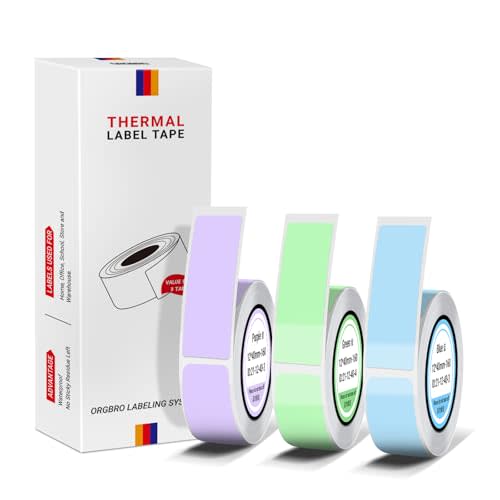 ORGBRO X1 Label Maker Tape, Genuine Thermal Label Print Paper 0.47"×1.57"(12×40mm), Standard Laminated Office Labeling Tape Replacement, 160 Tapes/Roll, 3-Roll, Green/Purple/Blue