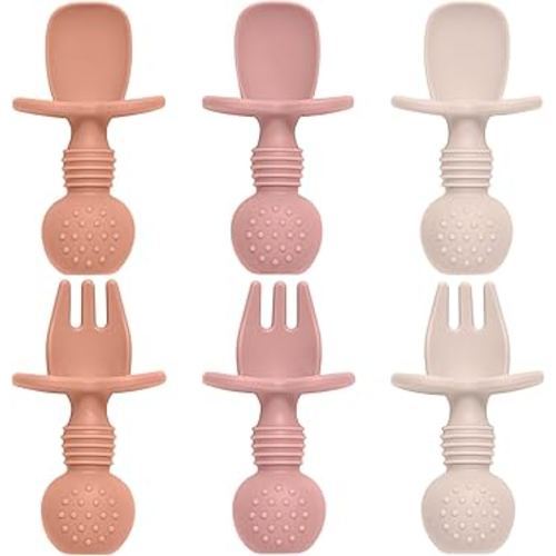 6 Pack Baby Spoons and Forks Set, Silicone Baby Spoons Self Feeding 6 Months for Toddler Utensils,BPA Free, Baby Led Weaning Supplies Feeding Essentials,Dishwasher and Boil Safe