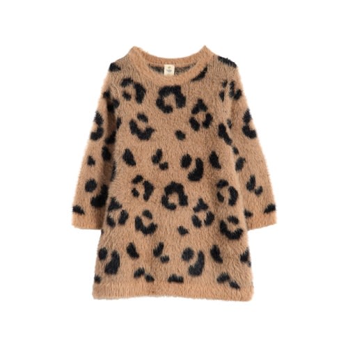 Print Long Sleeve Fleece Sweater Dress