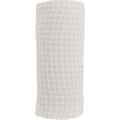 Cotton Muslin Swaddle Blanket, Tan Gingham - Little Unicorn | Maisonette