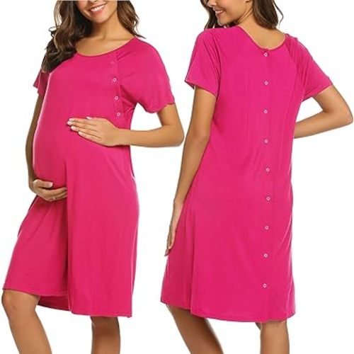 Ekouaer Women’s Nursing/Delivery/Labor/Hospital Nightdress Short Sleeve Maternity Nightgown with Button S-XXL