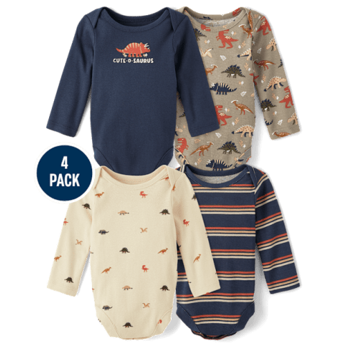 Baby Boys Long Sleeve Dino Bodysuit 4-Pack - GRAY | The Children's Place