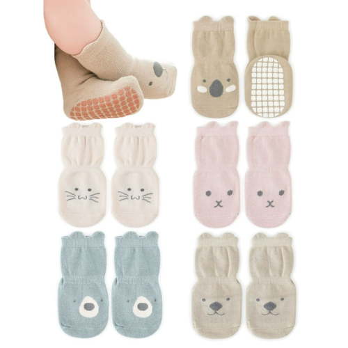 Deago 5 Pairs Baby Non Slip Grip Ankle Socks with Non Skid Soles for Infants Toddlers Kids Boys Girls