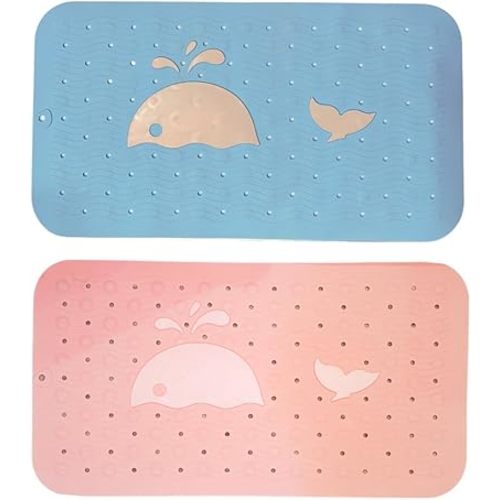 Bath Tub Mat Non Slip Baby Kids Toddler Accessories Size 14x25 Drain Holes (Blue)